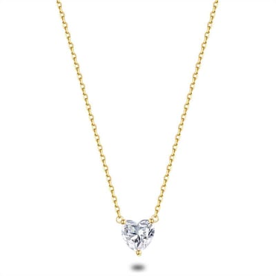 Twice As Nice Halsketting in 18kt verguld zilver, hart zirkonia, 10 mm 36cm+4cm