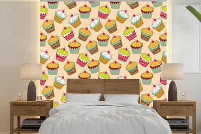 Behang - Fotobehang Patronen - Eten - Cupcake - Breedte 240 cm x hoogte 240 cm