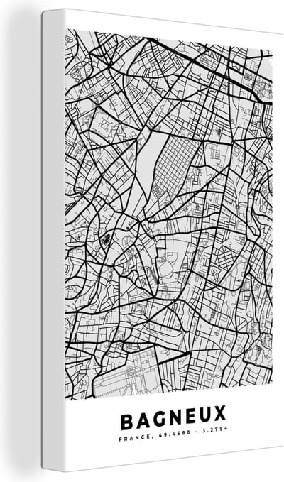 Canvas Schilderij Bagneux – Plattegrond - Frankrijk – Kaart – Stadskaart - 20x30 cm - Wanddecoratie