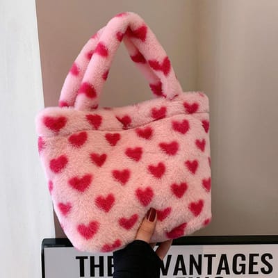 Pluche Handtas met Grote Capaciteit Nieuwe Stijl Furry Handgedragen Opbergtas Eenvoudige Commuter Meisje Schattige Pluche Tas Dames Tas pink