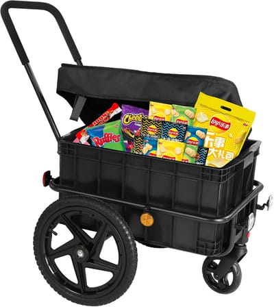 Stevige 2-in-1 Boodschappenkar en Fietskar met 86 Liter Inhoud