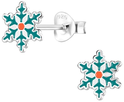 Joy|S - Zilveren kerst oorbellen - sneeuwvlokje groen