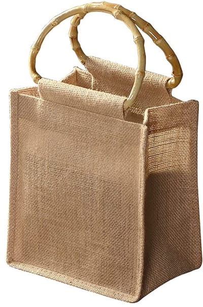 Dailygoods- Jute Handtas - Boodschappentas met Bamboe Handvat - Waterdicht - Lichtgewicht - 22 x 23 x 15 cm - Stevig en Duurzaam