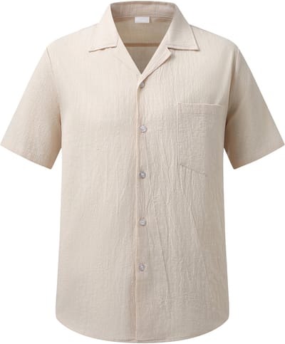 ALLTHEMEN Heren Casual Kort Overhemd - Retro Cuba Kraag - Regular Fit - M