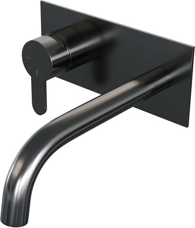 Brauer Gunmetal Edition inbouw wastafelmengkraan met gebogen uitloop en afdekplaat model D2 gunmetal geborsteld PVD
