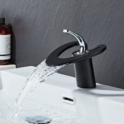 Dailygoods- Wastafelkraan Waterval - Eengreeps Mengkraan - Badkamerkraan - Zwart - Hoogwaardig Messing - Inclusief Installatie-instructies