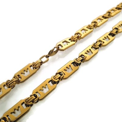 Aramat Jewels | Halskettingen | Brede Stalen Koningsketting met Kroonmotief | Goudkleur | |10mm | Staal | Volwassenen | Verkleurd niet