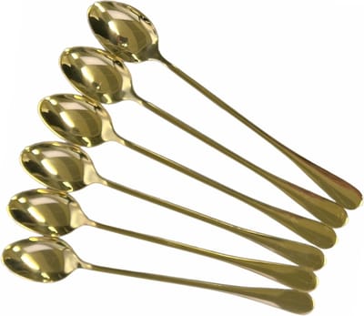 New Age Devi - RVSkleurige Latte Macchiato lepels - Lange lepeltjes voor yoghurt dessert of koffie - Set van 6 stuks - Goudkleurig