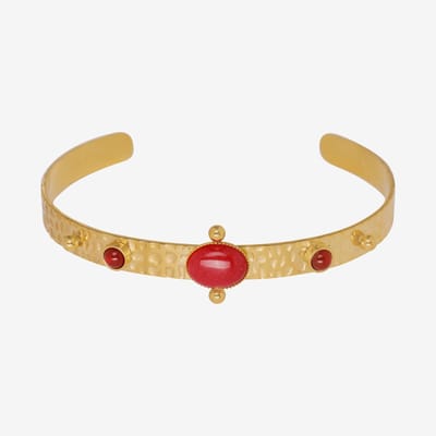 Essenza Large Red Stone Bangle Bracelet Gold