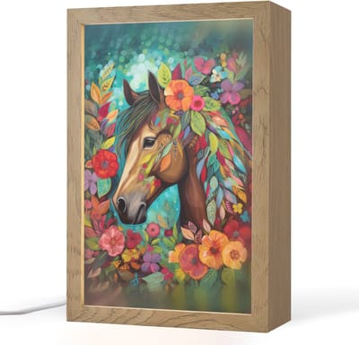 Nachtlampje 20x30 cm - Kinder lampje - Paard - Bloemen - Schilderij - Natuur - Verf - Tafellamp kinderkamer - Slaapkamer lamp - Bedlamp kinderen - Kinderlampje stopcontact - Wandlamp babykamer - Nachtlampjes