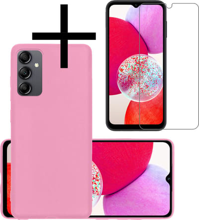 Hoesje - Met Screenprotector - Geschikt voor Samsung Galaxy A14 - Sterk & Shockproof - Back Cover - Siliconen Case - Telefoon Hoes - Roze
