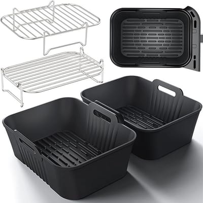 4-delige siliconen accessoireset voor heteluchtfriteuse - stapelbaar grillrooster