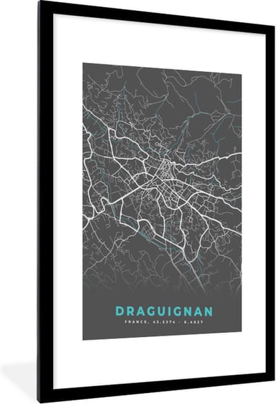 Fotolijst incl. Poster - Draguignan - Kaart - Stadskaart - Kaart - Frankrijk - 60x90 cm - Posterlijst - Plattegrond