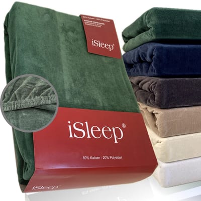 iSleep Hoeslaken Velours - Eenpersoons - 80/90x200 cm - Donker Groen