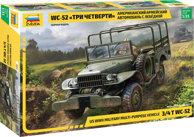 Zvezda Modelbouwpakket Auto - 3664 US WWII Military Multi-Purpose Vehicle 3/4t Dodge WC-52 Plastic - 1:35 - Modelbouw