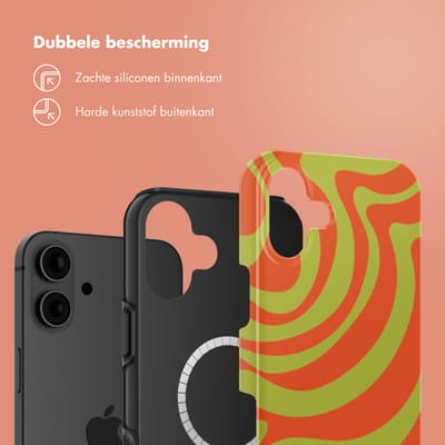 Selencia Hoesje - Geschikt voor Apple iPhone 16 - Backcover geschikt voor MagSafe - Wavy Swirl Orange Fern
