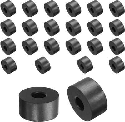 Sluitringen, rubberen spacer, 30 mm buitendiameter x 10 mm binnendiameter x 15 mm hoogte, zwart, ronde afstandshulzen, dikke rubberen ringen, rubberen afstandhouders