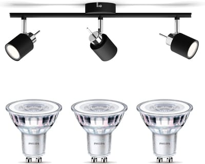 Philips Meranti Opbouwspot (Zwart) - Warmwit Licht - Plafondspot met 3 Lichtpunten - GU10 - SceneSwitch - Eenvoudig Dimbaar met Je Klassieke Schakelaar