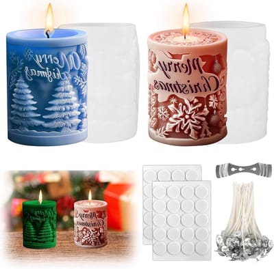 Set van 2 Silicone Mallen voor het Maken van Kaarsen, Perfect voor Kerst, Ambachten en Geurige Kaarsen