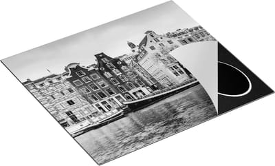 Chefcare Inductie Beschermer Amsterdamse Huisjes vanaf de Gracht - Zwart Wit - 60x50 cm - Afdekplaat Inductie - Kookplaat Beschermer - Inductie Mat