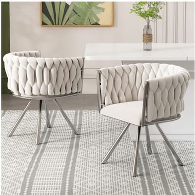 Eetkamerstoel - MUVOE - Fluweel - 360° Draaibaar - Ergonomisch - Set van 2 beige