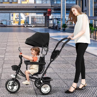 Loopfiets Driewieler voor Baby's en Peuters met Veilige Duwstang en Zonnescherm
