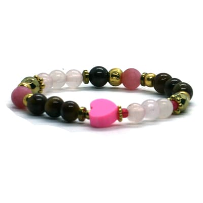 Meisjes armband hartje rozenkwarts rvs 6 mm