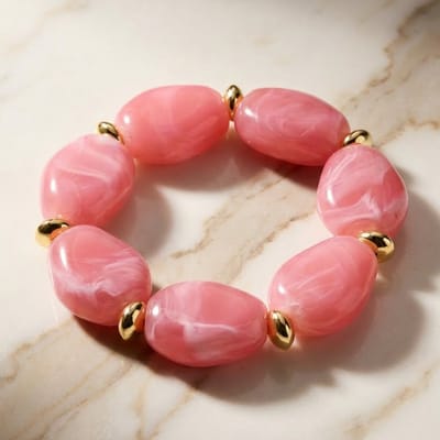 Lundholm luxe Armband Dames Kralen Roze - Premium Stainless Steel Jewellery Kralenarmband Acryl - my Clea Serie - in Luxe Geschenkverpakking - Vrouwen Cadeautjes
