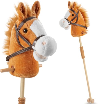 tectake® Hobby Horse - Stokpaard - Stokpaardje - Speelgoed voor Kinderen - Houten Stok met Wieltjes - 103 cm - Vanaf 2 Jaar - Bruin