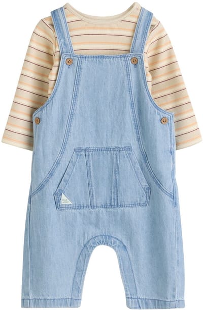 Next - Jongens - Set voor baby's van denim tuinbroek en rompertje - Blauw