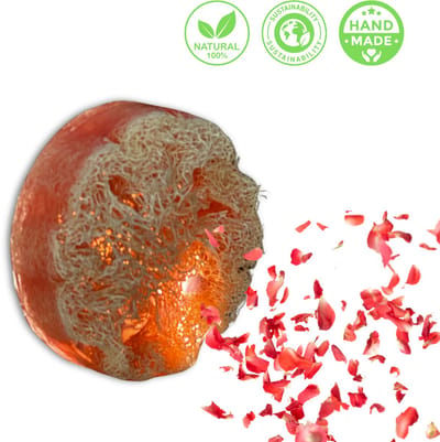 De Vitamineshop - Zeep - Natuurlijke Rozen Zeep Rond met Luffa – 100% Natuurlijke & Handgemaakte Loofah Scrubzeep - Handzeep - Douchezeep - Cadeau - 175 gr