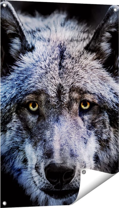 Gards Tuinposter Grijze Wolvenkop - Wolf - 60x90 cm - Tuindoek - Tuindecoratie - Wanddecoratie buiten - Tuinschilderij