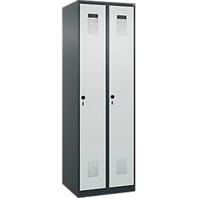 C+P Evolo Plus garderobekast, 2 vakken, rechts scharnierend, veiligheidsslot, soft-close, B 600 x D 500 x H 1850 mm, antracietgrijs/lichtgrijs