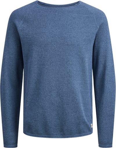 JACK & JONES Hill knit crew neck slim fit - heren pullover katoen met O-hals - lichtblauw melange