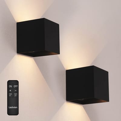 Ledvion - 2x Oplaadbare USB Wandlamp Zwart - Bewegingssensor - 2700K - 150 Lumen - IP44 - Aluminium - 1300mAh