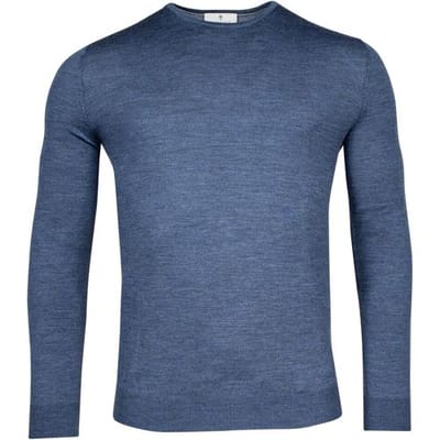 Thomas Maine Trui Fine Merino Crew Neck Single Knit Denim Blue / male