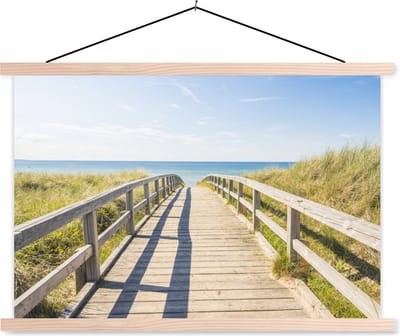 Posterhanger incl. Poster 60x40 cm - Schoolplaat - Strand - Pad - Europa - Textielposter - Blanke latten
