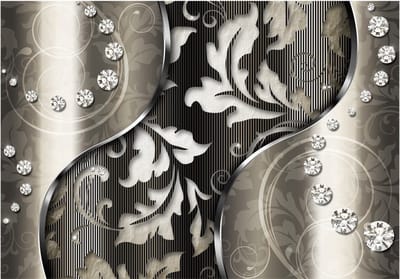 Fotobehangkoning - Behang - Vliesbehang - Fotobehang Luxe en Diamanten - Diamond leaves - 400 x 280 cm