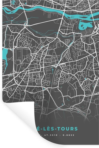 Muurstickers - Sticker Folie - Joué-lès-Tours - Frankrijk - Plattegrond - Kaart - Stadskaart - 20x30 cm - Plakfolie - Muurstickers Kinderkamer - Zelfklevend Behang - Zelfklevend behangpapier - Stickerfolie