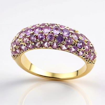 Cavill - 9K Gouden Ring met 1,94 ct Onverhitte Paarse Ceylon Saffier - Ronde Pavé Slijpsel - Luxe Elegante Damesring uit Sri Lanka - Maat 17