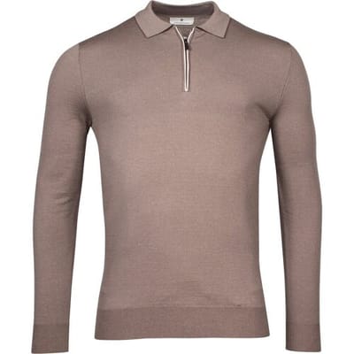 Thomas Maine Trui Pullover Polo Half Zip Collar Single Knit Taupe / male