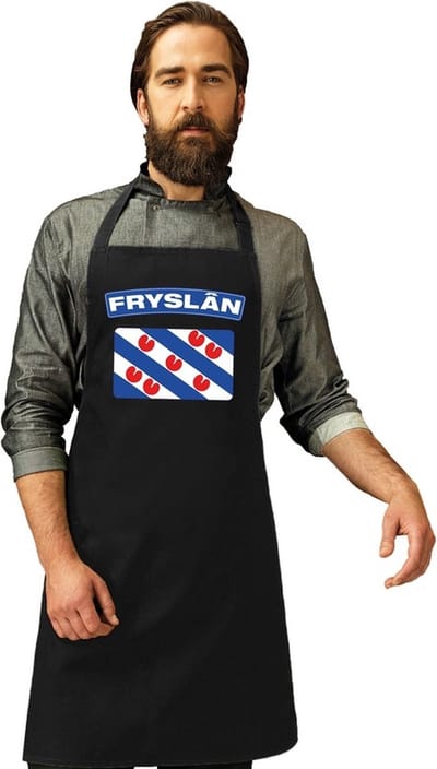 Keukenschort - Barbecueschort - I Love Friesland vlag - zwart - heren en dames - Landen supporters - Gerechten - Avond