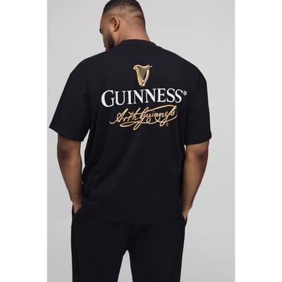 Plus Zwart Oversized Extended Neck Guinness License Bedrukt T-Shirt | Black | Size 2XL