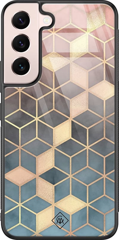 Casimoda® hoesje - Geschikt voor Samsung Galaxy S22 - Cubes Art - Luxe Hard Case Zwart - Backcover telefoonhoesje - Multi