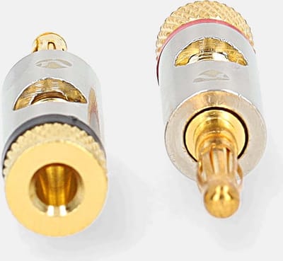 Nedis Banaanstekker - Recht - Male - Verguld - Schroef - Diameter kabelinvoer: 3.0 mm - Metaal - Goud - 2 Stuks - Cover Window Box
