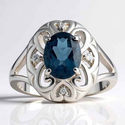 Cavill - Verstelbare Zilveren Ring met Palladium - 1,36 ct London Blauwe Topaas Ovaal - Zirkonen - Elegante Sterling Zilver Topaasring