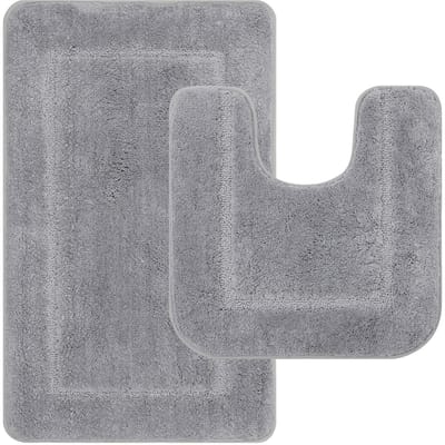 Badmat en toilet van zachte microvezel, antislip, wasbaar, grijs, 53 x 86 cm + 50 x 50 cm