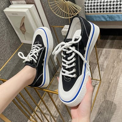 Herfst Nieuwe Canvas Witte Schoenen Dames Dikke Zool Mode Alles-Match Sport Sneakers Harajuku Casual Schoenen Zwart 40 zwart