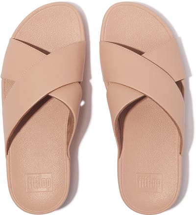 FitFlop Lulu Cross Slide Sandals Leather Vrouwen - Beigey Beige