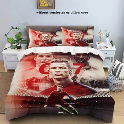 Parure de lit Cristiano Ronaldo-o Ensemble de couette Lit simple Double Ensemble de lit King Size Chambre pour garçons adultes Housse de couette Taie d'oreiller EU Single 135x200cm gray